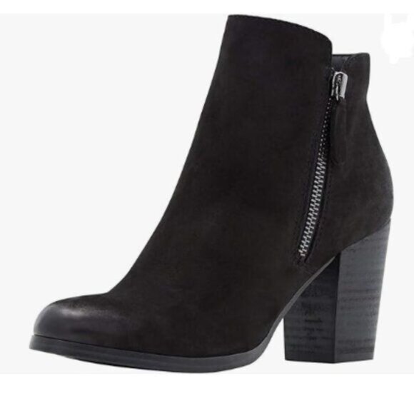Black Chunky Heel Boots Side Zipper Closed Round Toe Ankle Booties Shoes - Picture 1 of 8